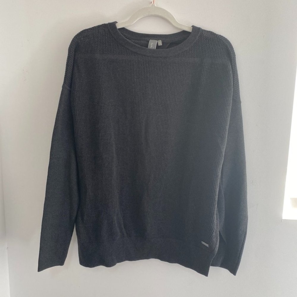 Sweaty Betty Cotton Charcoal Waffle Knit Open-Back L/S Top Sz S